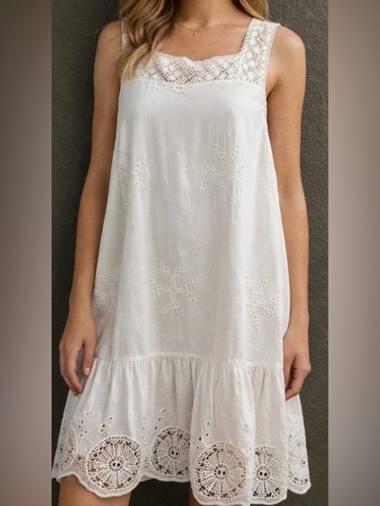 LOFT Dresses & Skirts - LOFT White Eyelet Midi Dress with Crochet Straps